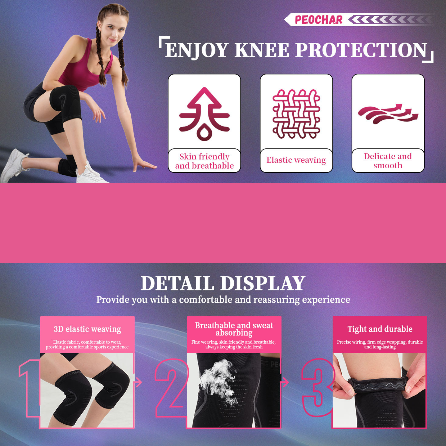 PEOCHAR Elite Knee Support Brace (1 Pack) – Adjustable Compression for Sports, Gym & Daily Performance