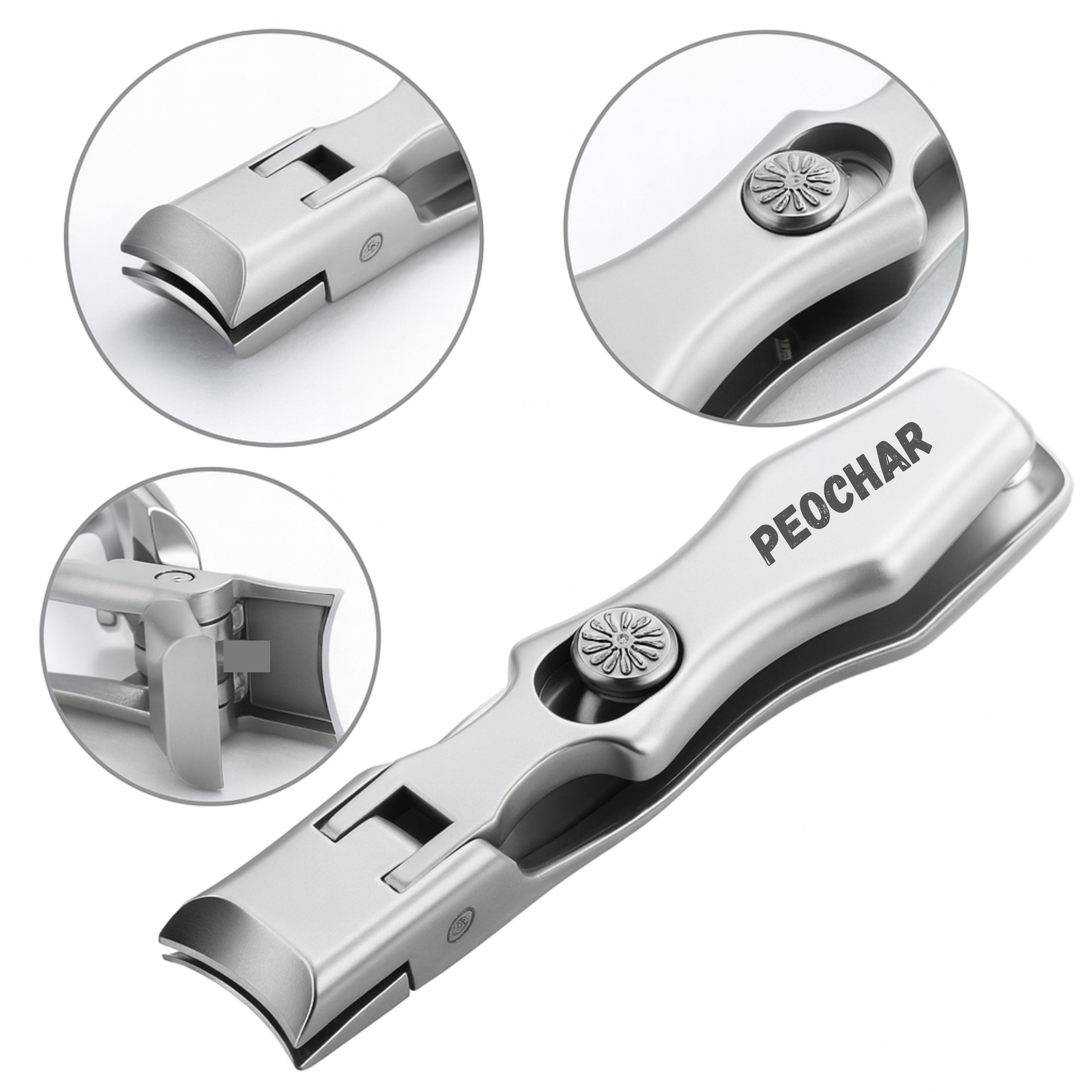 PEOCHAR® Wide Jaw Stainless Steel Nail Clippers – Anti-Splash, Sharp & Durable Precision Cutter