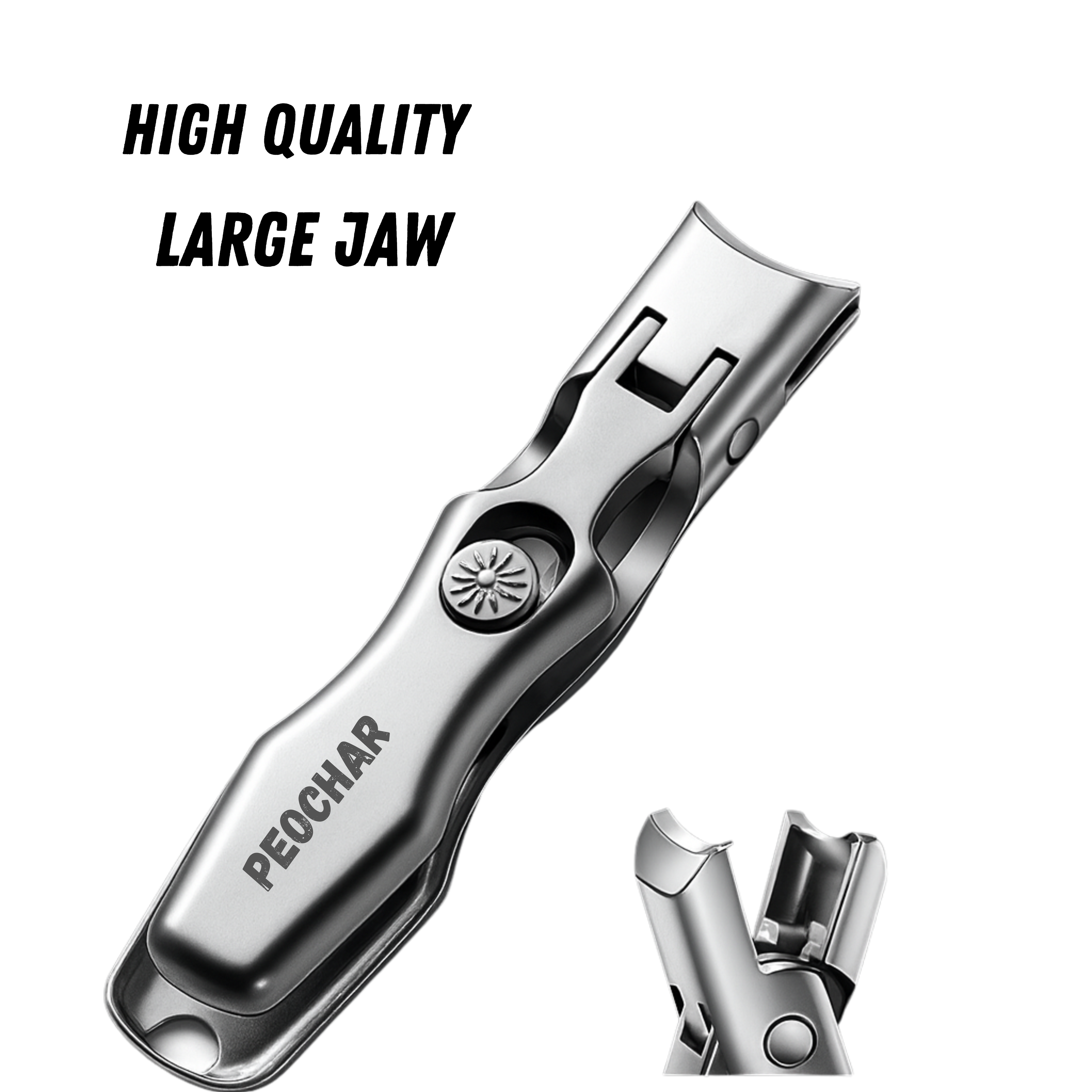 PEOCHAR® Wide Jaw Stainless Steel Nail Clippers – Anti-Splash, Sharp & Durable Precision Cutter