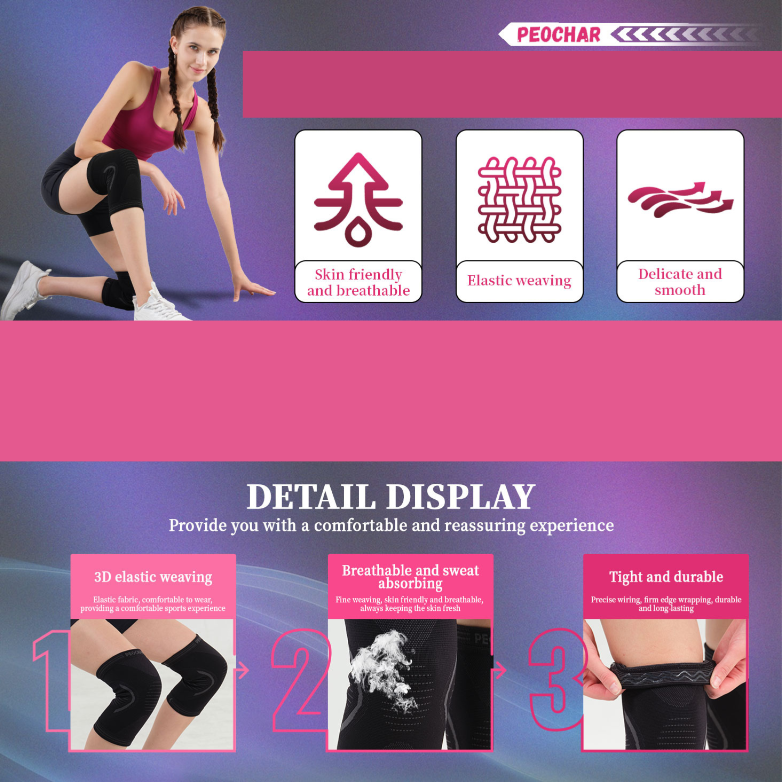 PEOCHAR Elite Knee Support Brace (1 Pack) – Adjustable Compression for Sports, Gym & Daily Performance